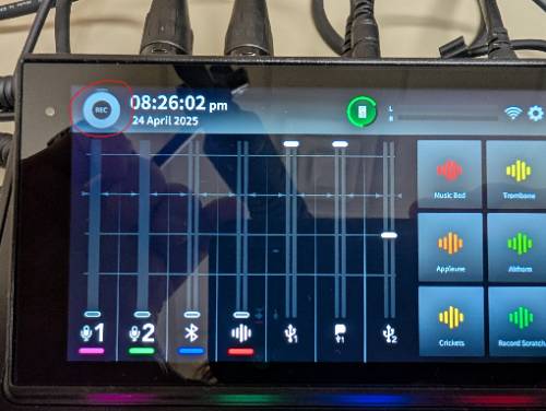 Home Screen of RODECaster Duo with RECORD Circled