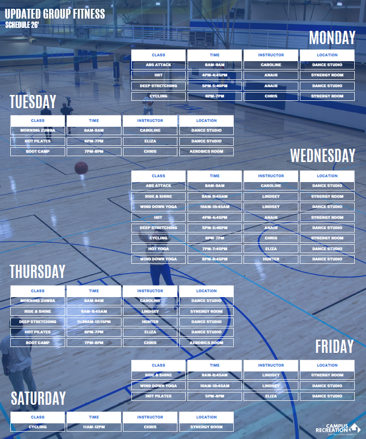 Spring 2026 Group Fitness Schedule
